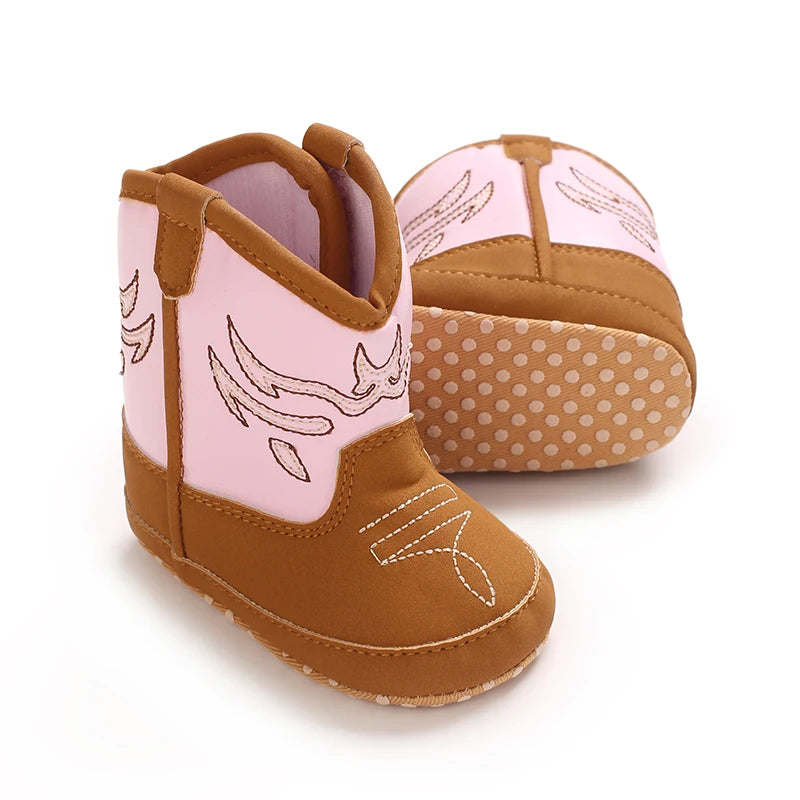 Baby Boots, Baby Autumn Denim Knight Boots, 0-1 Year Old Children's Fashion Embroidery, Midsole Learning, Soft Soled Boots, Bohe