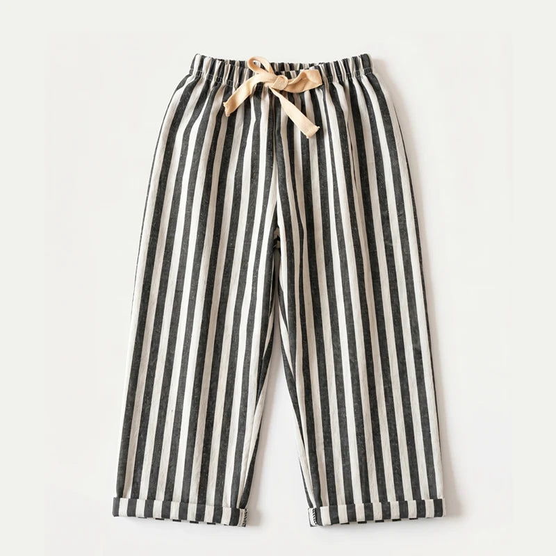 Kids Pants Toddler Striped Cotton Linen  Pants Loose Fit Casual Summer Trousers for Children