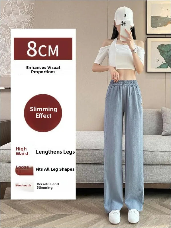 Ice Silk Wide Leg Pants Women Summer Thin  Denim Casual Straight Tube Pants Slimming High Waist Long Loose Fit