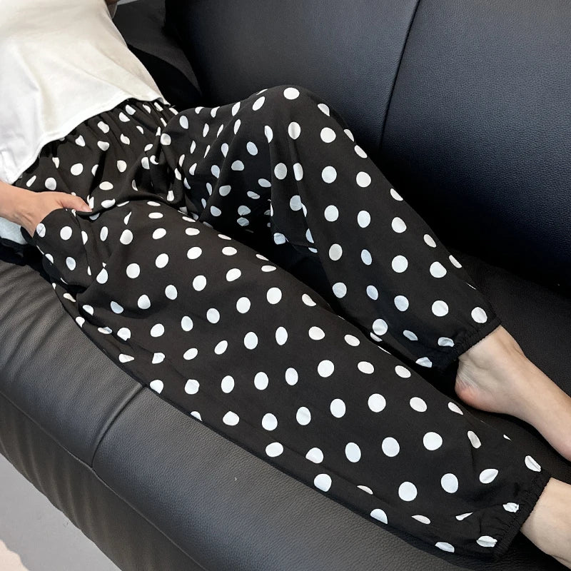 Cool Summer New Silk Cotton Spwear Loose Women's Wide Leg Pants Home Wear Floral Print Heat Resistant Comfortable Casual T...