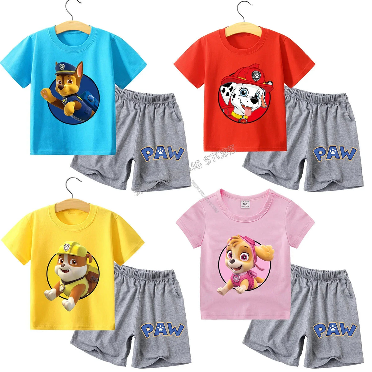 Paw Patrol T-shirt Suit for Children Summer Tops+shorts 2pcs Pants Boys Girls Cartoon Pajamas Set Kids Home Wear Clothes Gift