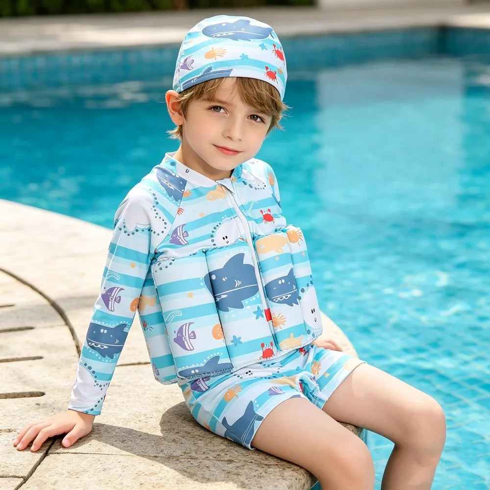 Boys Swimsuit 2026 Buoyancy Swimwear Floating Kids Swimming Set Toddler 1 to 2 3 4 5 6 Years Pink Blue Shark Children Float Suit