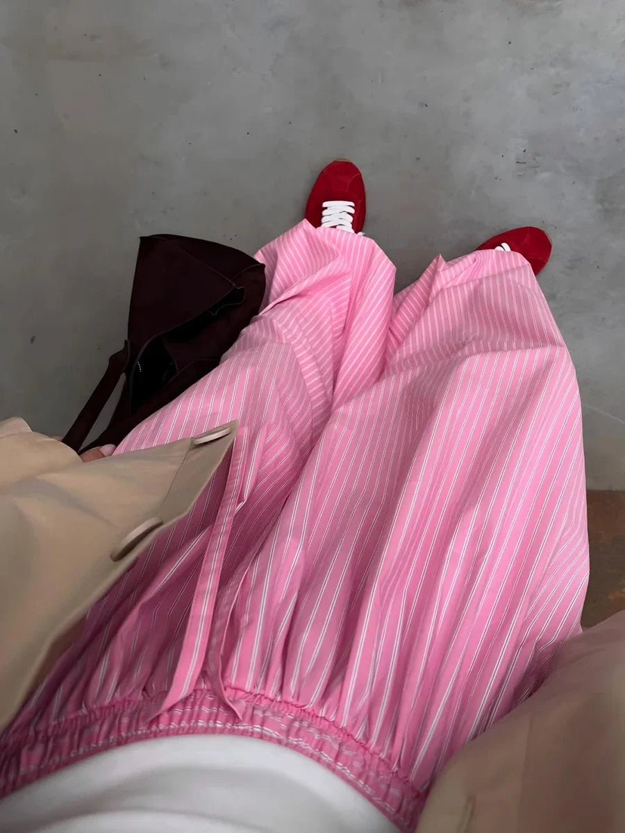 Wolfeel Summer  New Women's Cotton Thin Striped Baggy Lantern Pants  Fashion Elastic Waist Casual Streetwear Trousers