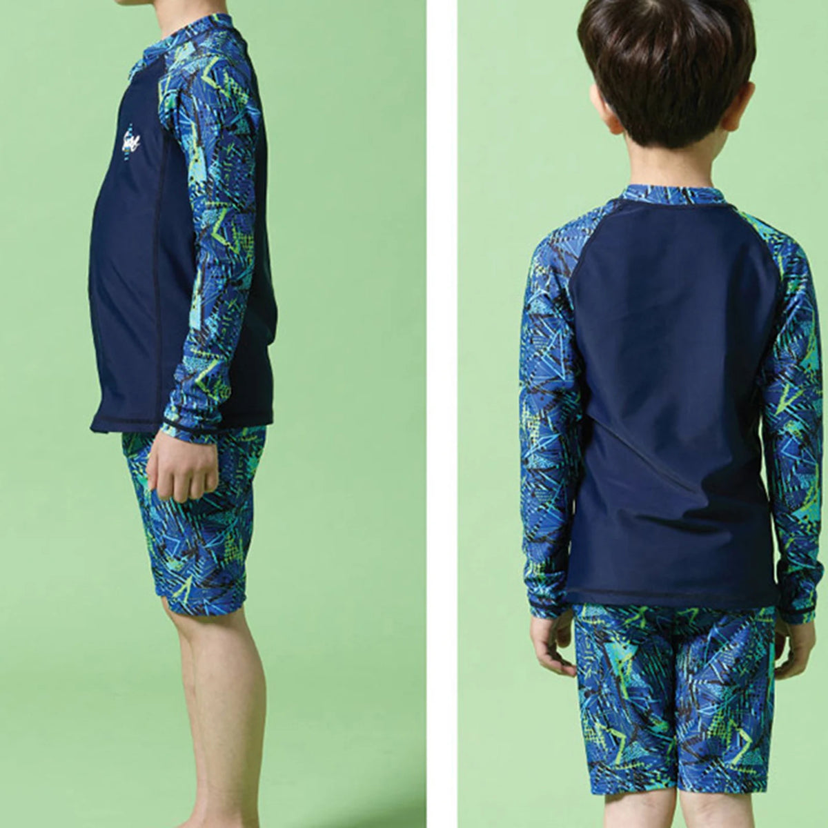 Children Boys Sunscreen Swimsuit Swimwear Long Sleeve Zipper Top with Shorts Hat Rash Guard Wetsuit Beach Pool Bathing Suit