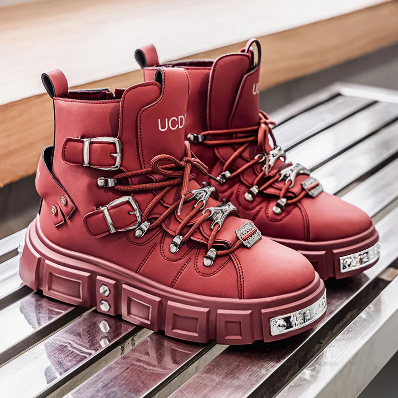 Boots for Man Fashion Rivet Leather Design Luxury Shoes Gothic Black Street Hip Hop Punk Rock Ankle Boots Men Motorcycle Shoes