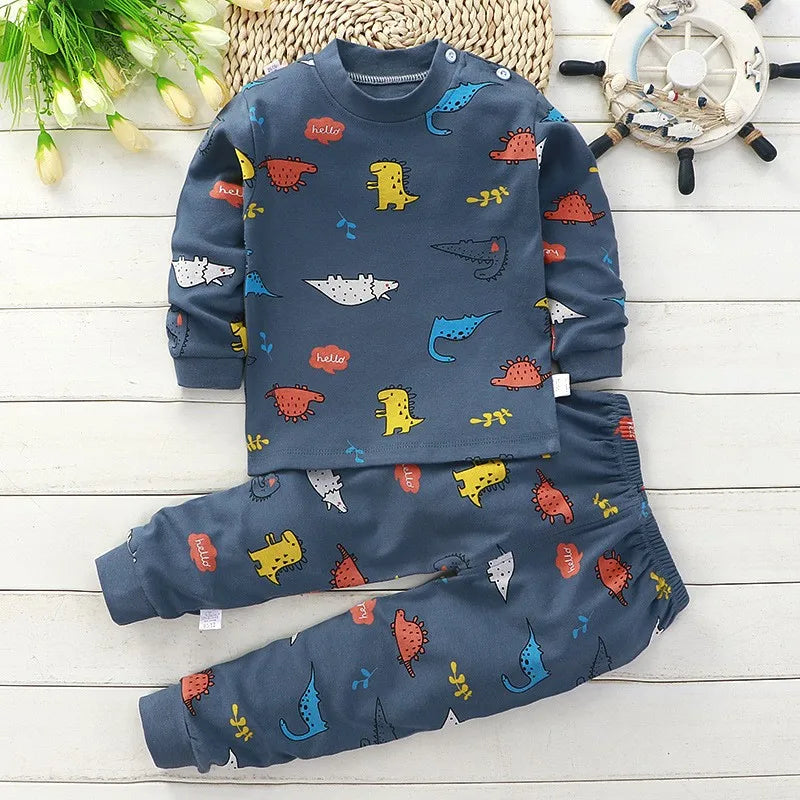 Girls Pink Pajamas Suits Long Sleeve Underwear New Child Casual Cotton Soft Tops+Pants Baby Cartoon Print Home Wear Two Piece