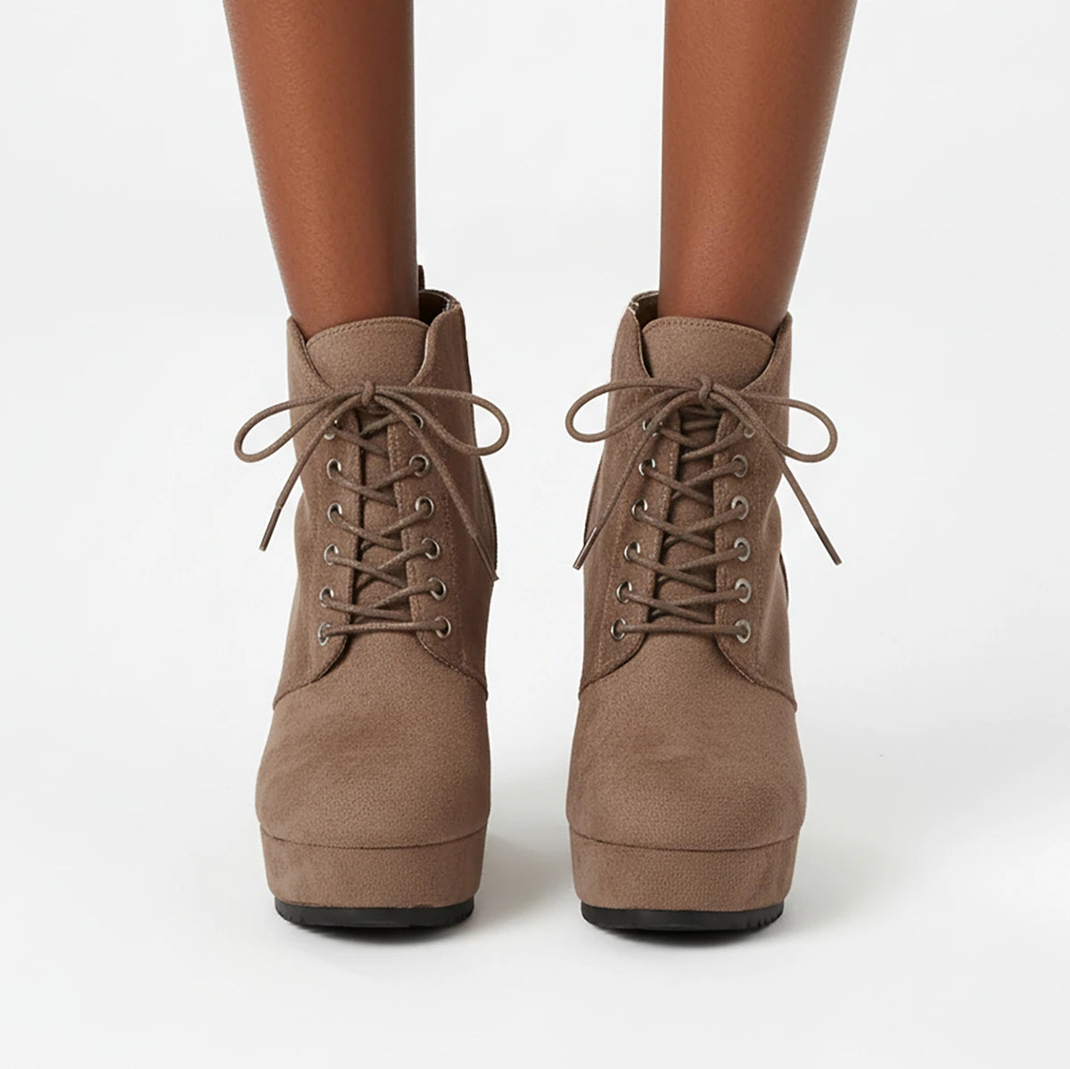 Women Platform Boots Autumn Winter New Round Toe Suede Shoes Lace-up Non-slip Wear-resistant High Heel Boots Zapatos De Mujer