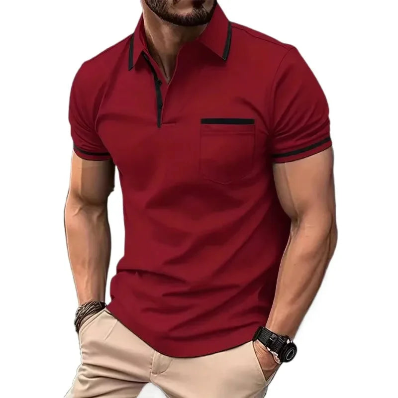 Mens Quarter Zip Polo Breathable Shirts Casual Classic Short Sleeve Contrast Collar Polo T Shirts Lightweight Pockets Streetwear