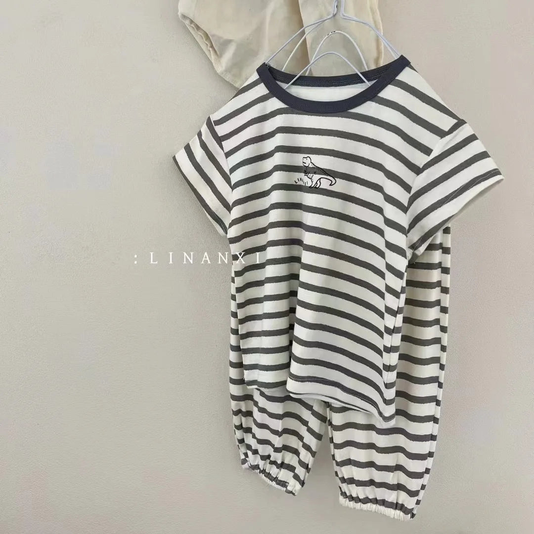 2025 Summer Kids Pajama Sets Home Wear Clothes Children's New Pajamas Knitted Set Cartoon Print Sleepwear Pajama Set
