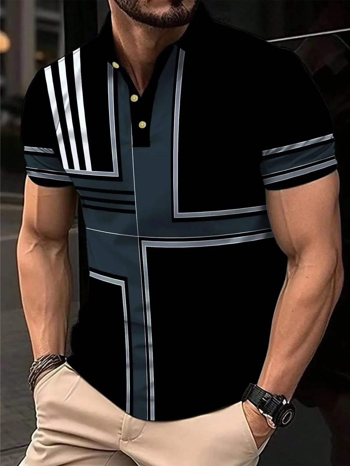 2026 Summer Men's Polo Shirt with Stripes Print Breathable Lightweight Casual Fashionable Outdoor Men's Clothing