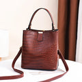 Vintage Stone Leather Handbag Shoulder Crossbody Bags Fashion Female Bucket Bag Large Capacity Women Tote Bag