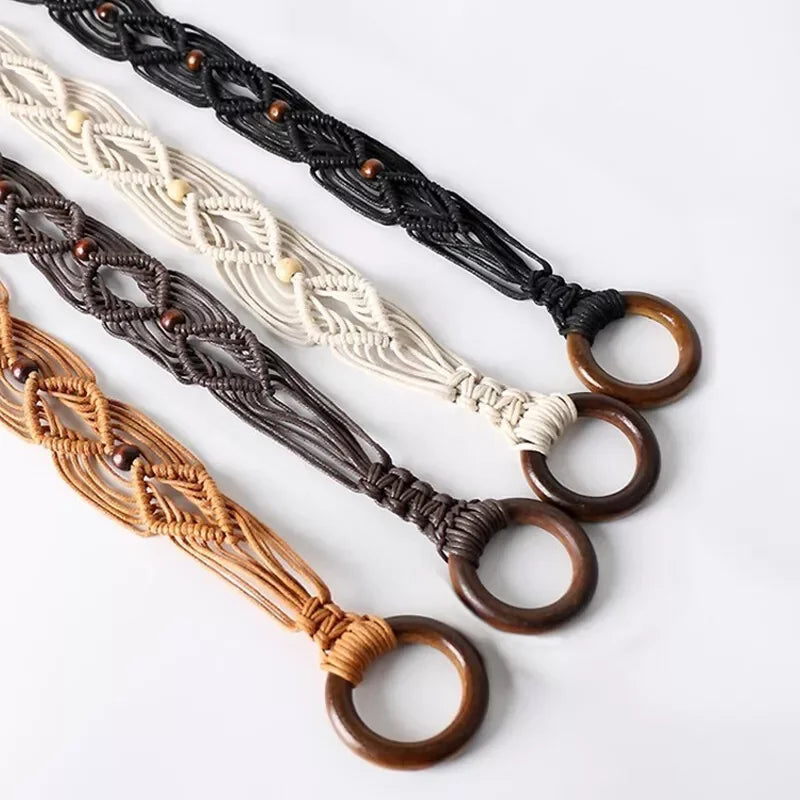 Women Woven Tassel Belt Braided Waistband Tie Strap Boho Girls Wide Waist Rope Chain Waist Belts For Dress Waistband Accessories