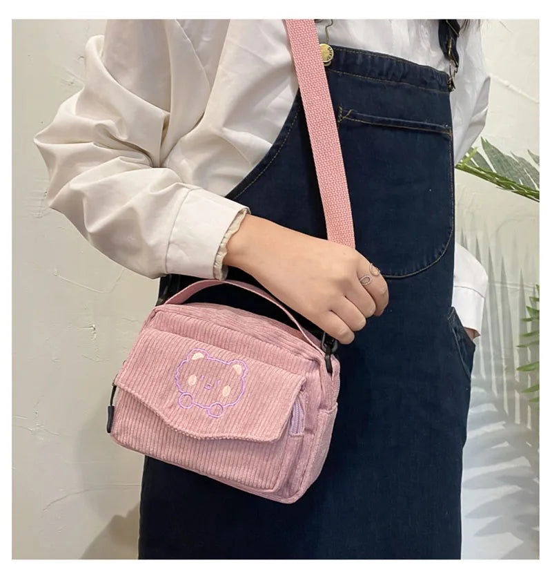 2024 New Girls Cute Bag Kids Cartoon Bear Single Shoulder Bag Children 4 Colors Embroidery Messenger Bag