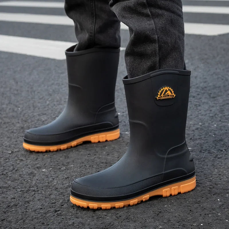 Men's Rain Boots Fashion Mid Calf Rubber Boot Non Slip Fishing Boots for Men Waterproof Work Safety Galoshes Botas Lluvia Hombre