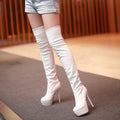 2025 Women's Boots PU Over The Knee Boots Sexy Stiletto High Heels Round Toe Party Long Boots Platform Plus Size Women's Shoes