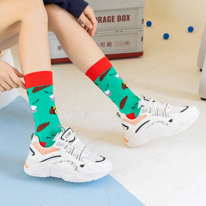 High Quality Funny Socks Women Men Cartoon Socks Seafood Eggs Avocado Sushi Sokken Calcetines Unisex Hip Hop Skateboard Socks