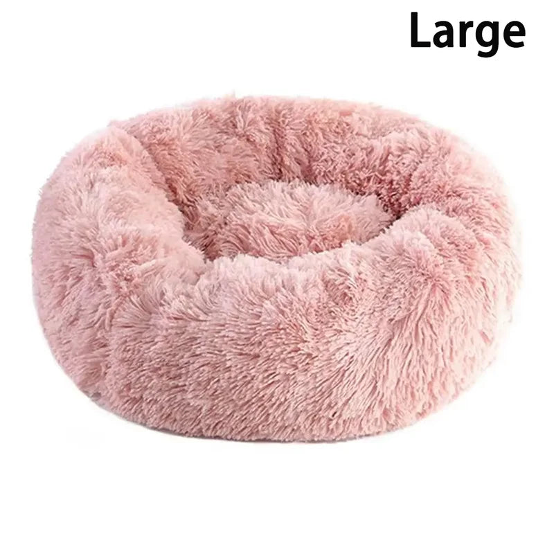 Soft Pet Cat Bed Pad Plush Warm Faux Fur Dog Calm Bed Donut Round Bed Comfortable Sleeping Washable for Small Medium Dog and Cat