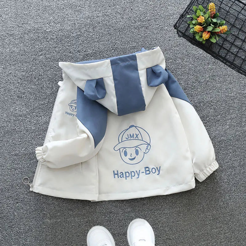 1 2 3 4 5 6 Years Baby Boys Jacket Happy Boy Fashion Windbreaker Outerwear Hooded Zipper Boys Coat Birthday Gifts Kids Clothes