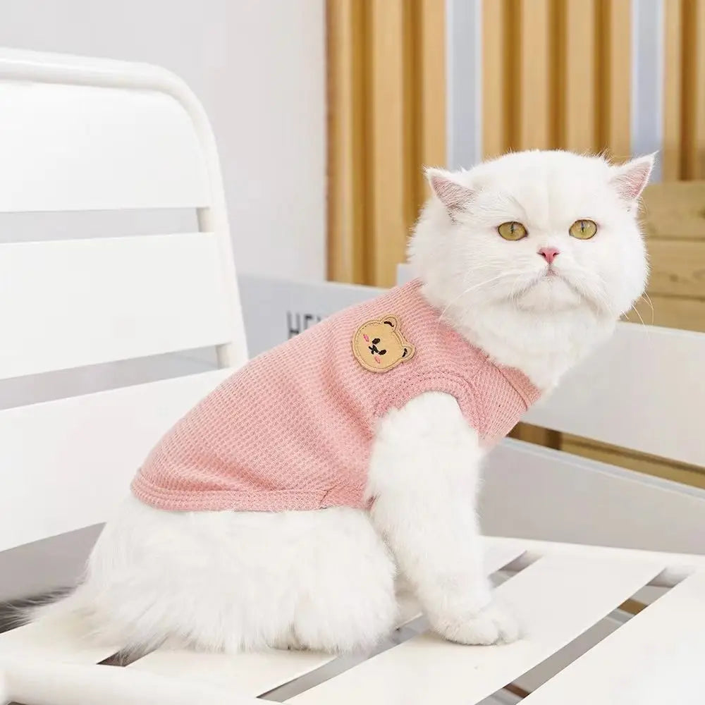 Cute Waffle Dog Clothes Breathable Thin Pet Cat Clothing Sweat-absorbent Solid Color Dog T-shirt