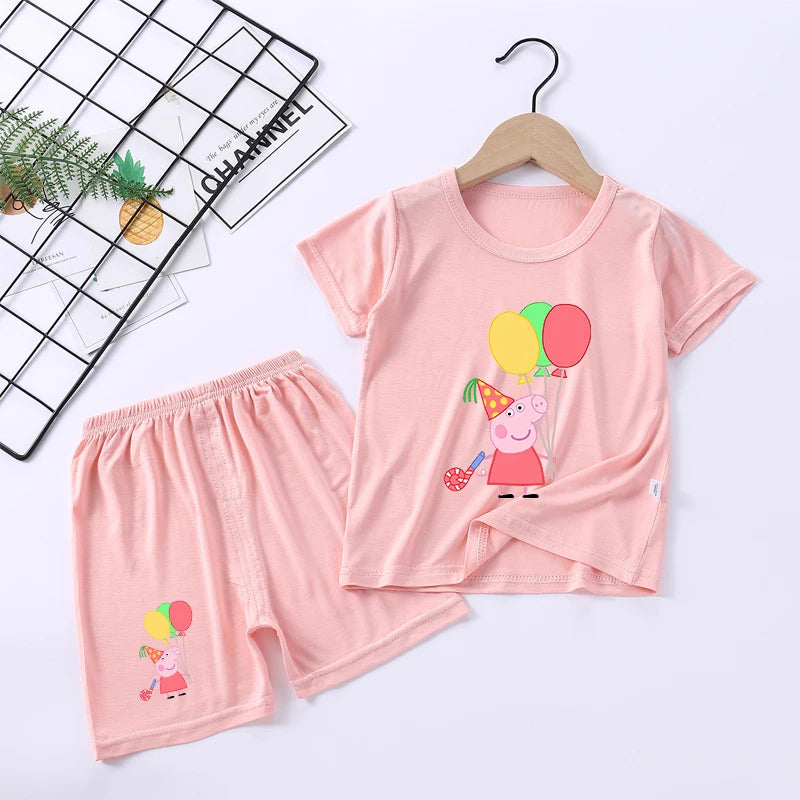 Peppa Pigs Children Pyjamas Sets Cartoon Girls boys Sleepwear Short Sleeved Clothes Kid Pajamas Set Baby Shirt Tops Clothing