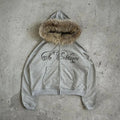 Y2k Gothic Punk Hip Hop Letter Print Faux Fur Collar Zip Up Hoodie Harajuku Aesthetic 2000s Hoodies Clothes Streetwear EMO Girl
