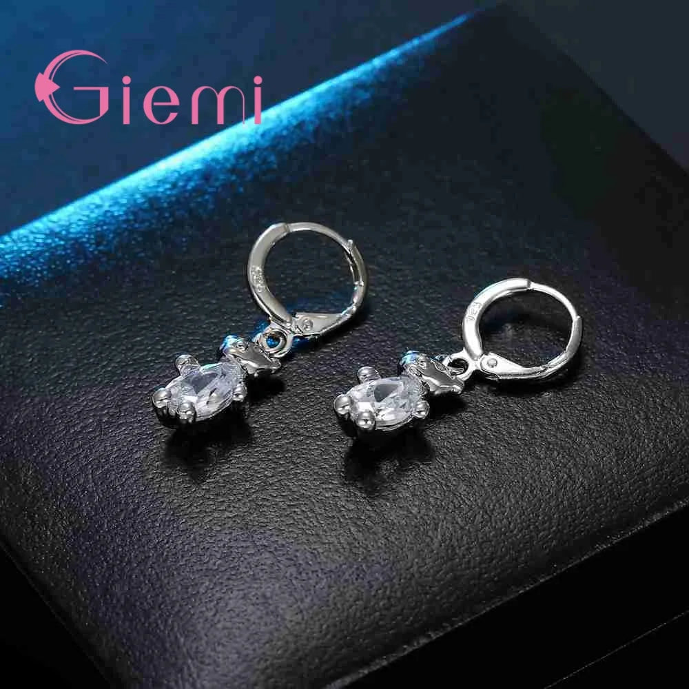 Brand Shiny Jewelry Sets for Women 925 Sterling Silver Lovely Bear Pendant Best Wedding Necklace Earrings Accessories Hot