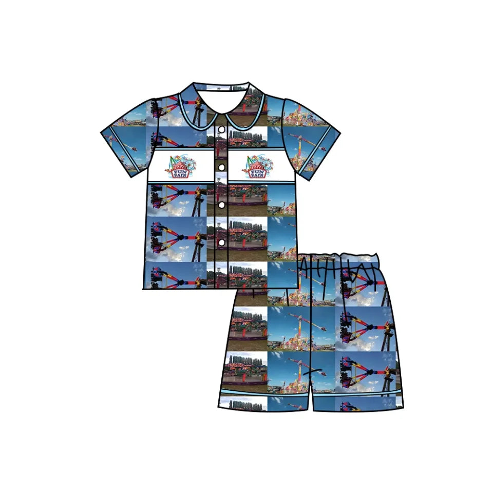 Kid Pyjamas Wholesale Boys Fire-Fighting Outfits Boys Pajamas Clothing Summer Fire-Alarm Shorts Boys Sets