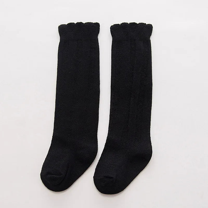 New Spring Autumn Baby Girls Cotton Knee High Socks Kids Girl Long Socks Toddler Double Needle Socks