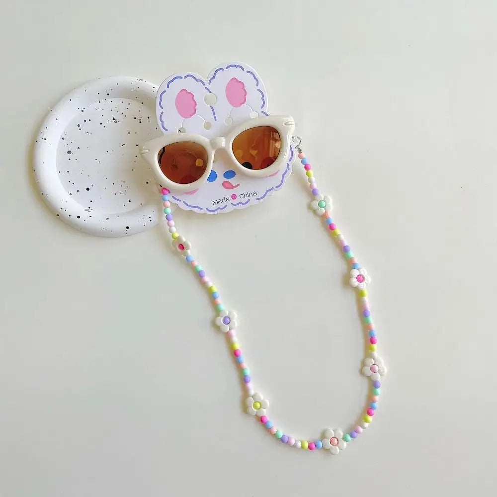 2Pcs/Set Spring Summer Kids Cat Eye Sunglasses Fashion Kawaii Sunscreen Eyeglasses Outdoor with Eyeglass Chains Children Eyewear