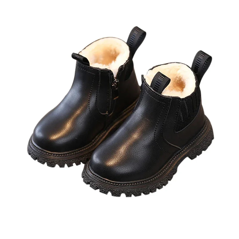 Kids Short Boots Fashion Boys Shoes Autumn Winter Leather Children Boots Non-Slip Toddler Girls Boot Toddler Snow Shoes