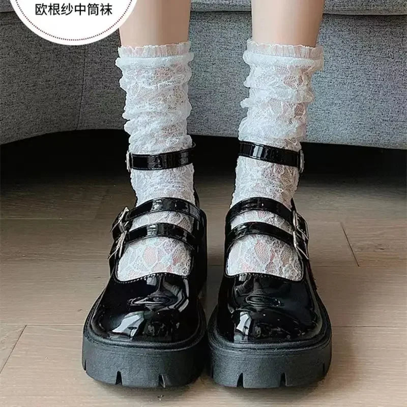 Women's Harajuku Socks Ladies Breathable Transparent Floral Lace Sock Sweet Mesh Fishnet Sock Soft Breathable Socks Hosiery Sox