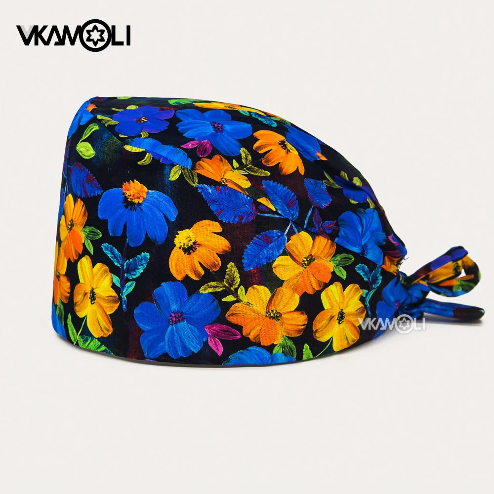 Flower printing hats scrubs women hats Health service Workers adjustable caps beauty salon Work Frosted cap lab pet store hats