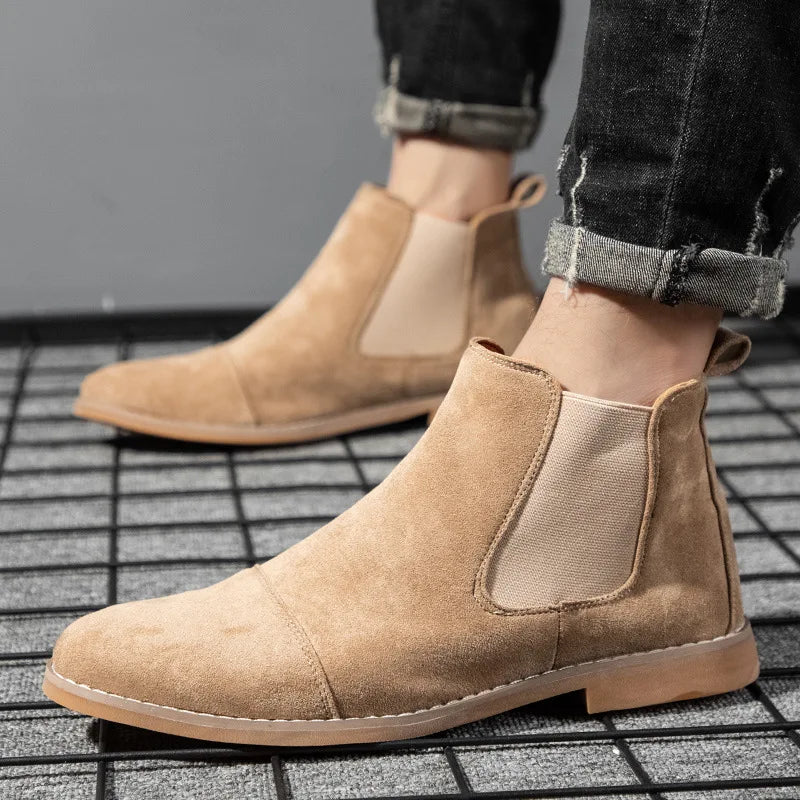 Fashion Yellow Chelsea Boots Men Pointed Comfortable Dress Boots Men Slip On Cheap Men's Suede Shoes Zapatos Hombre Casual