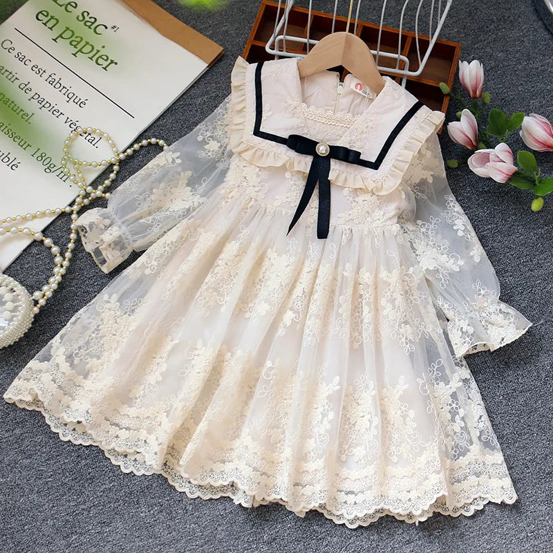 Girls Casual Dresses Girls Long Sleeve Lace Dress Tulle Princess Dress Children's Skirts Kids Clothes