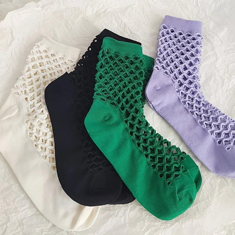 1pair Women Mesh Socks Individual Fashion Breathable Fishnet Mid-Calf Sock Thin Comfortable Casual Sox Elastic High Quality