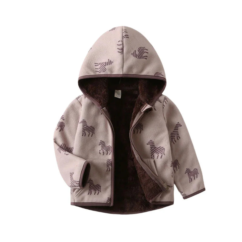 Boys Girls Autumn Winter Hooded Jacket Toddler Long Sleeve Zipper Outwear with Print Costume Baby Clothing New Arrivals
