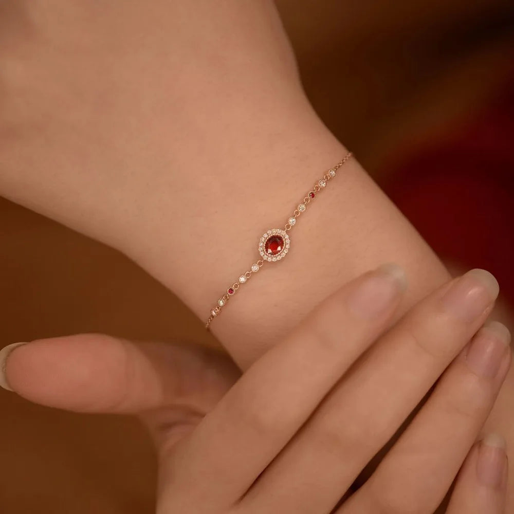 Romantic Ruby Bracelets for Women Fashion Light Luxury Diamonds Inlaid Retro High End Rose Golden Bracelet Chain Jewelry Gift
