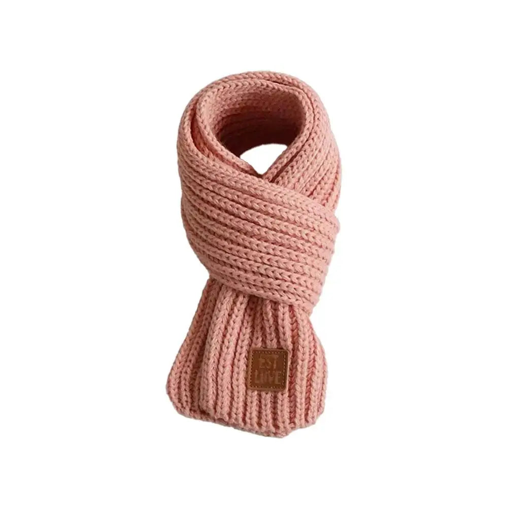 Kids Knitted Warm Scarf Thick Cold Resistant Solid Color Soft Short Style Lovely Scarf Christmas Gift Green Scarf Accessories