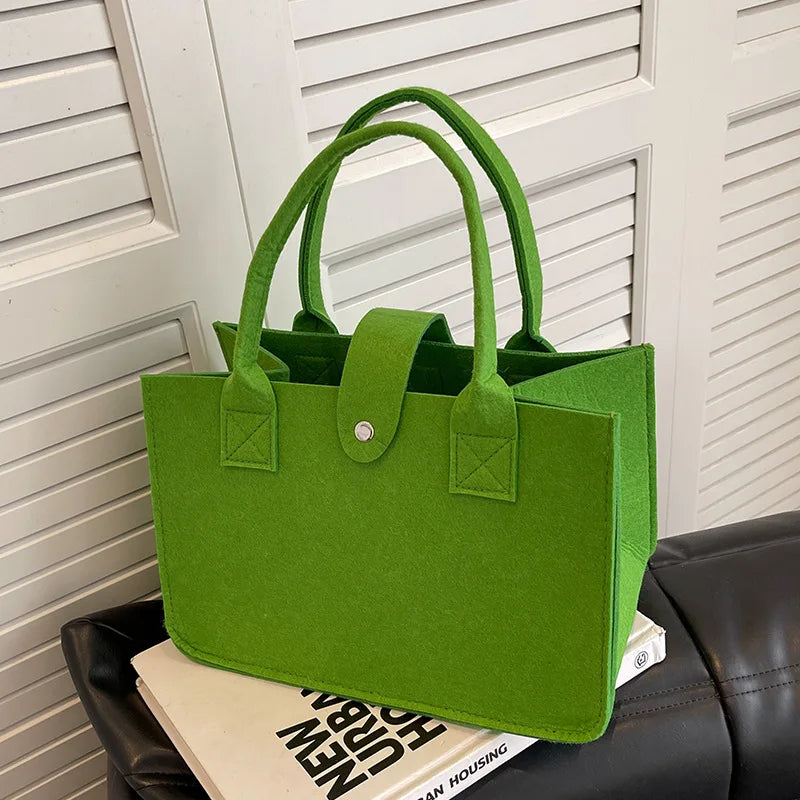 Ins Style Candy Color Large Capacity Felt Tote Bag, Portable Handheld Shopping Bag, Ideal Wedding Gift & Daily Commute Bag