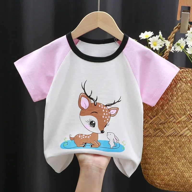 T-shirts Kids Toddler  Children's Clothing Cartoon Print Cotton Tee Tops Boys and Girls Clothes Baby Summer