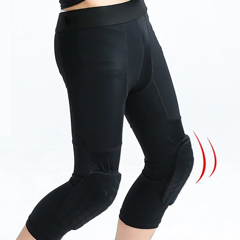 Kids Basketball Legging with Knee Pads Padded Sport Tights for Workout Training Running Capris Compression Pants