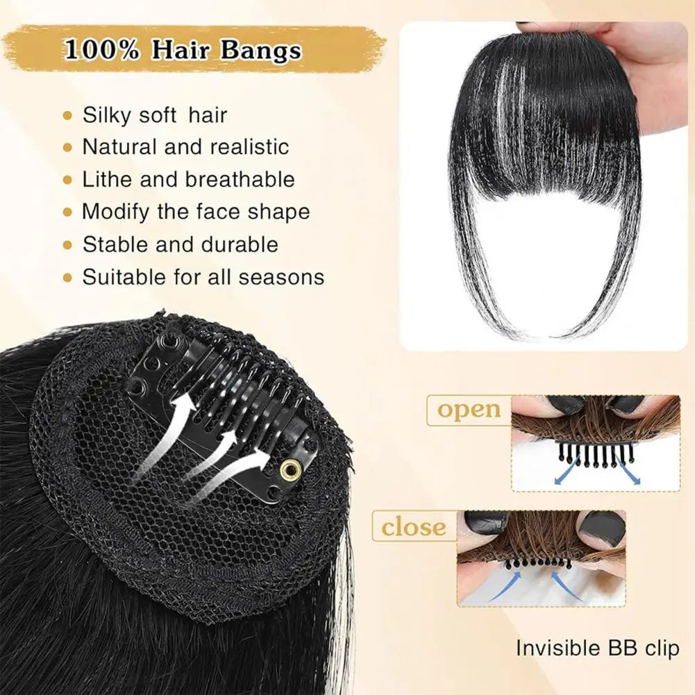 Women Clip-in Bangs Natural Wispy Forehead Hair Extensions Faux French Bangs Girls Straight Air Bangs Fringe Wig Hairpieces