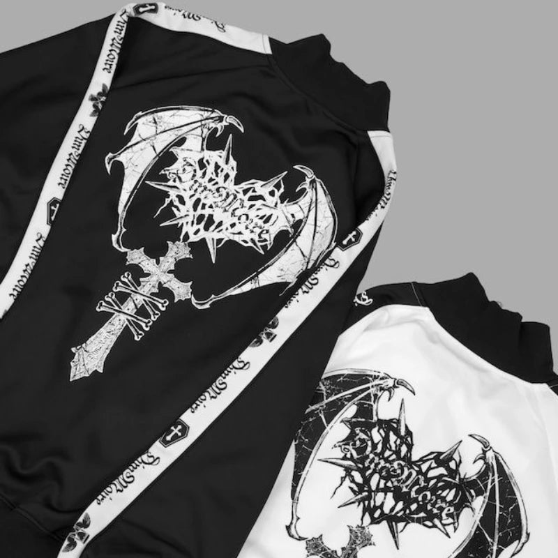 Japanese Punk Style Hoodies Coats Y2k Aesthetic Women Printing Oversized Jacket Gothic Csual Grunge Double Zippers Sweatshirts