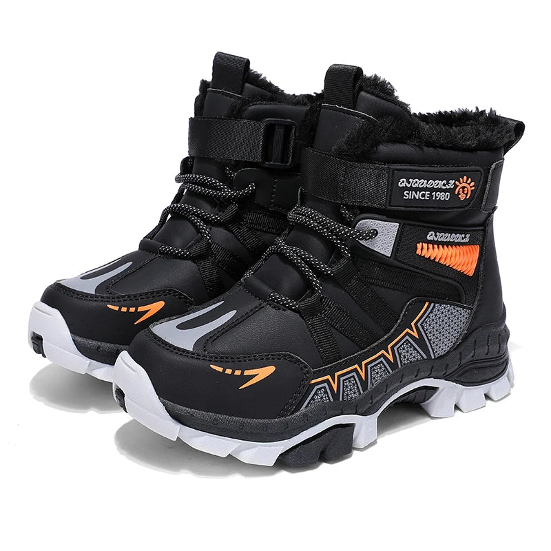Kids Snow Boots Winter Fashion High Top Warm Plush Comfortable Anti Slip Stable Walking Shoes Boys Outdoor Sneakers Size 30-40