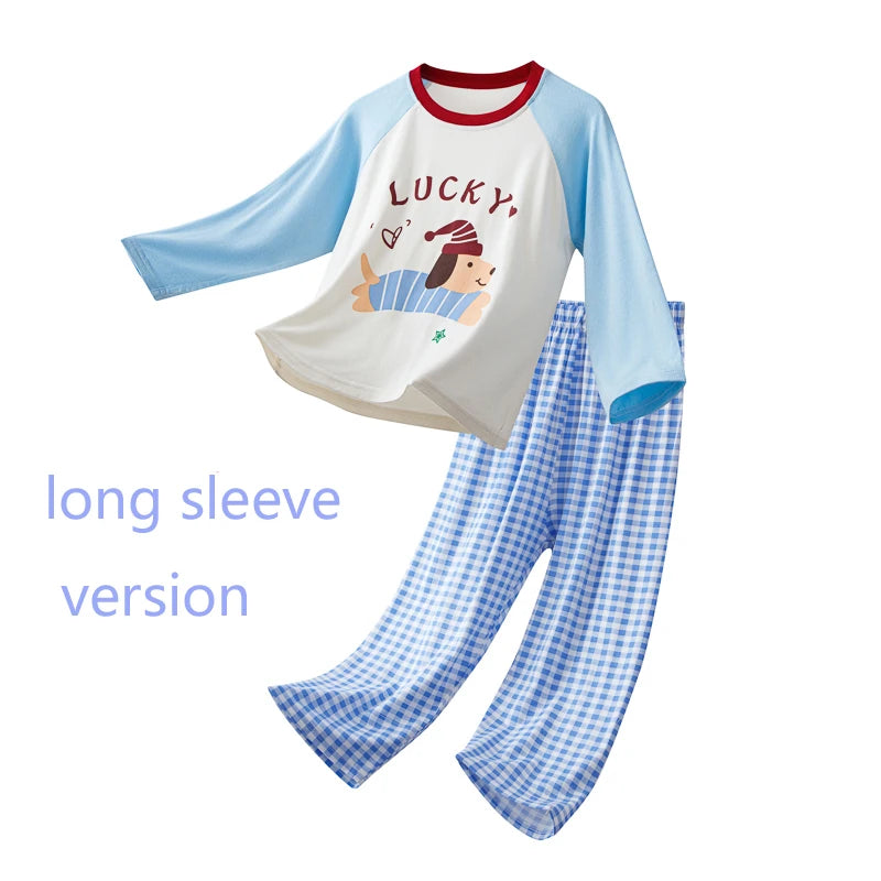Kids Modal Pajamas Set, Short Sleeve Long Pants Cartoon Loungewear, Breathable Cool Soft Sleepwear For Boys Girls