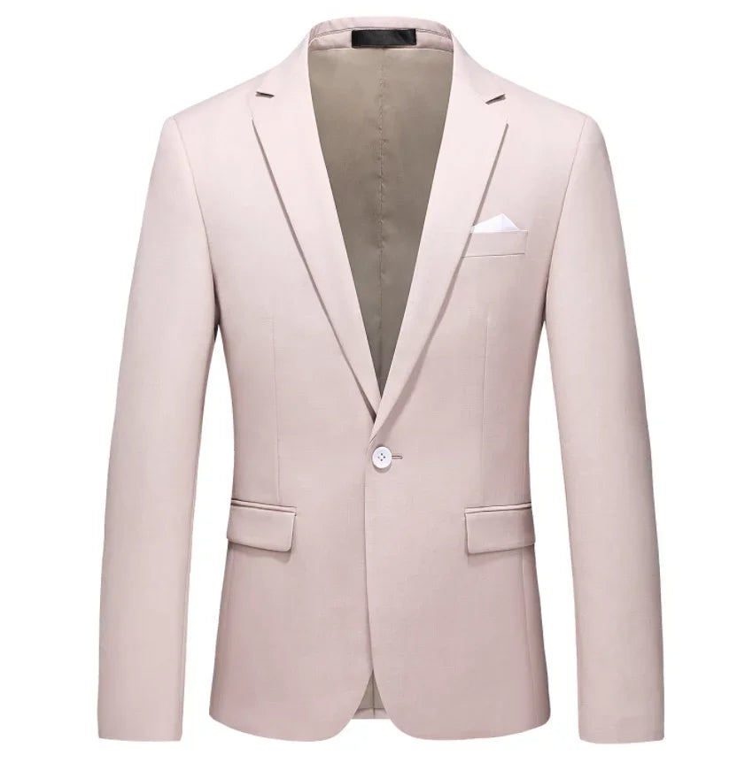 Green Men's Suit Jacket, Single Button V-neck Dress Coat, Fashion Men Slim Blazer, Suitable for All Seasons Terno Masculino