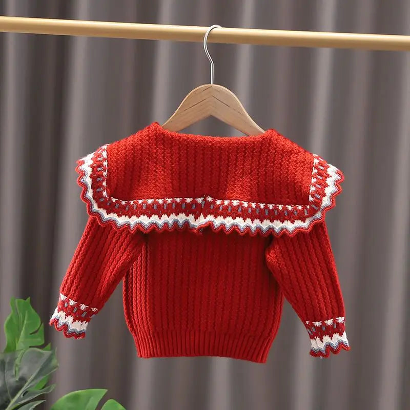 Girls' Sweater Knitted Cardigan 2025 Autumn/Winter New Children's Wear Children's Sweater Children's Doll Neck Coat