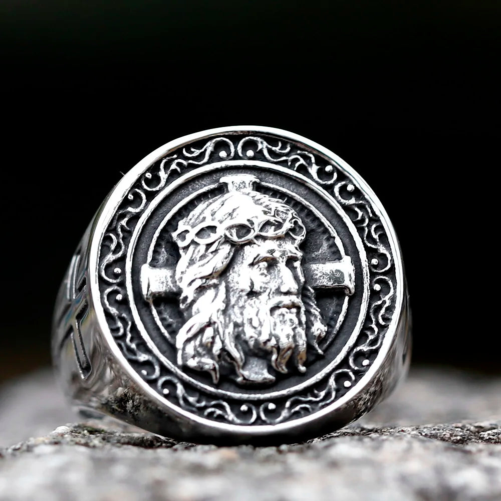 2022 new Retro Personality Domineering Men's Punk Ring European and American Fashion Creative Jesus Cross Ring Jewelry
