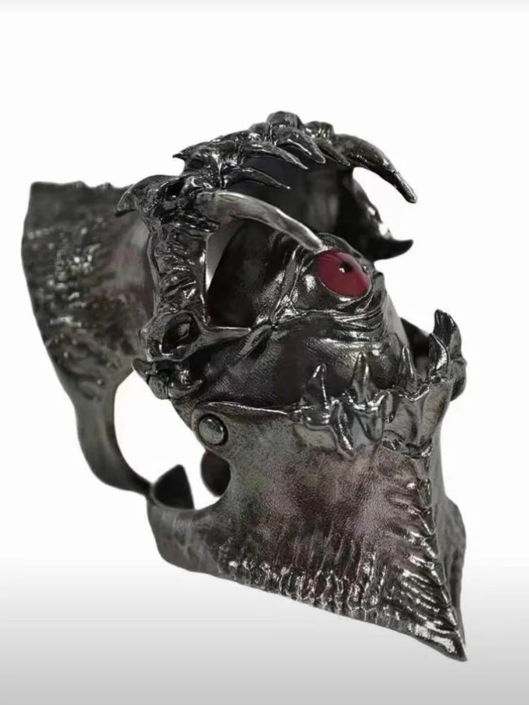 Jewelry Accessories Men Women Copper Material Demon Teeth Gothic Ring, Bold Statement Armor Style, Red Stone Eye, Textured Surfa