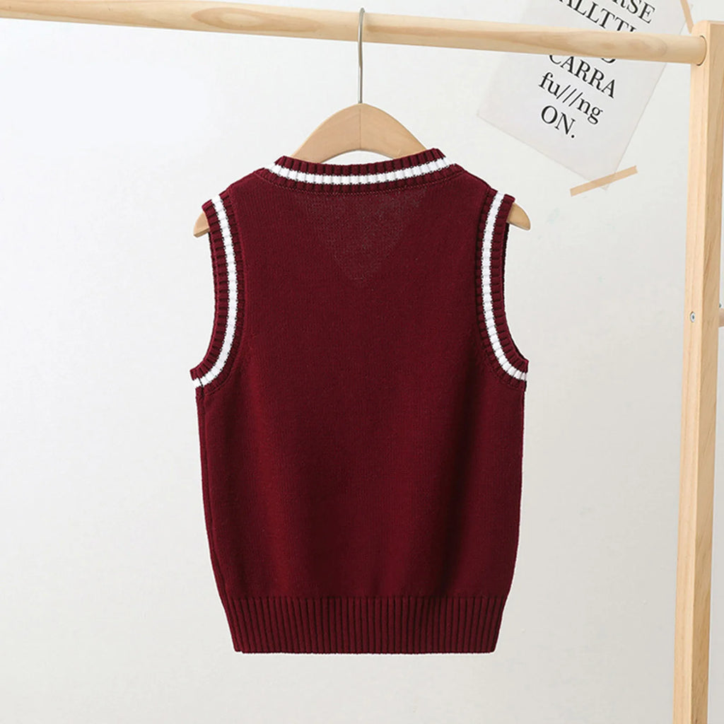Kids Boys Girls Preppy Style Sweater Vest Fashion V Neck Knitted School Uniform Waistcoat Tops Children Spring Autumn Outerwear